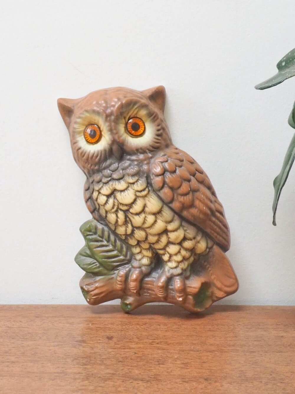Vtg Owl Chalkware Wall Plaque - Vintage Wild Bird Wall Decor - Cabincore